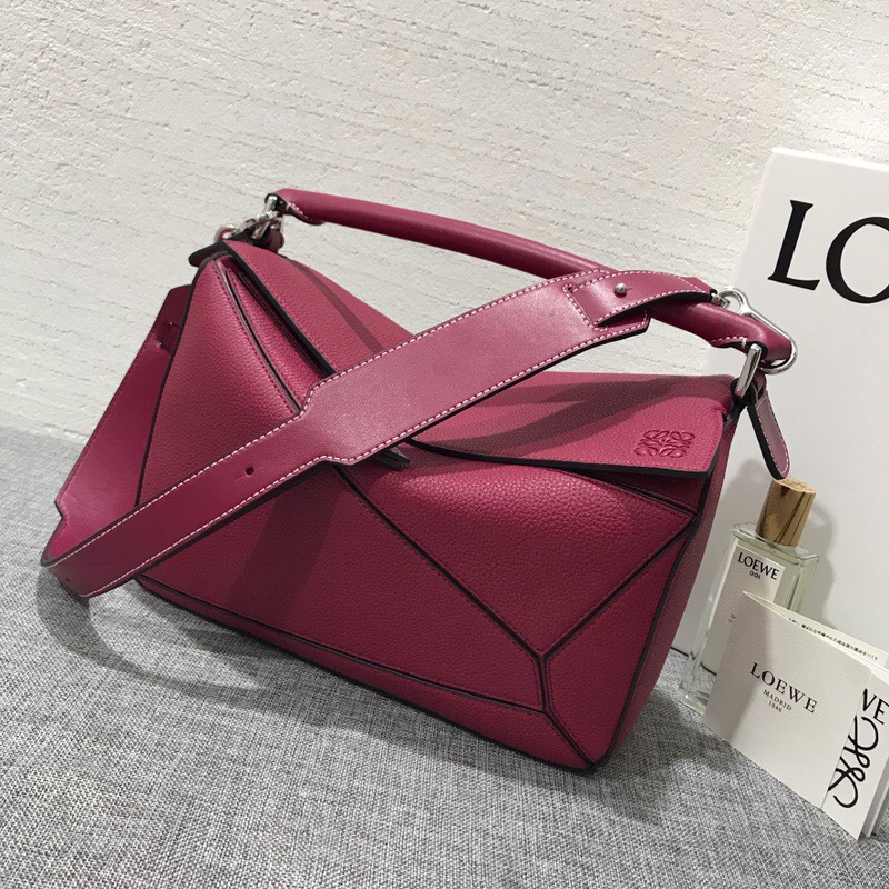 罗意威女包 loewe puzzle bag 覆盆莓色 紫红色 进口珠地小牛皮