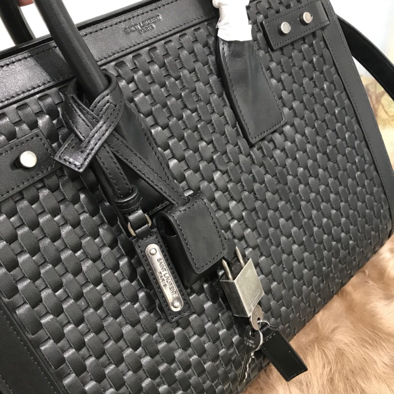 聖羅蘭 YSL 風琴包 經典 SAC DE JOUR 小號純手工編織 黑色真皮手袋