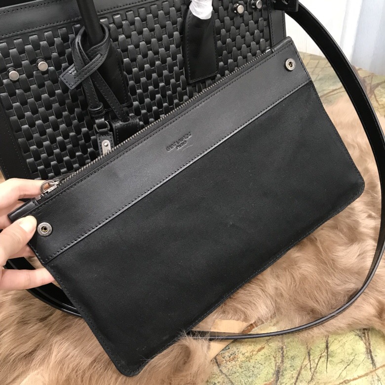 聖羅蘭 YSL 風琴包 經典 SAC DE JOUR 小號純手工編織 黑色真皮手袋