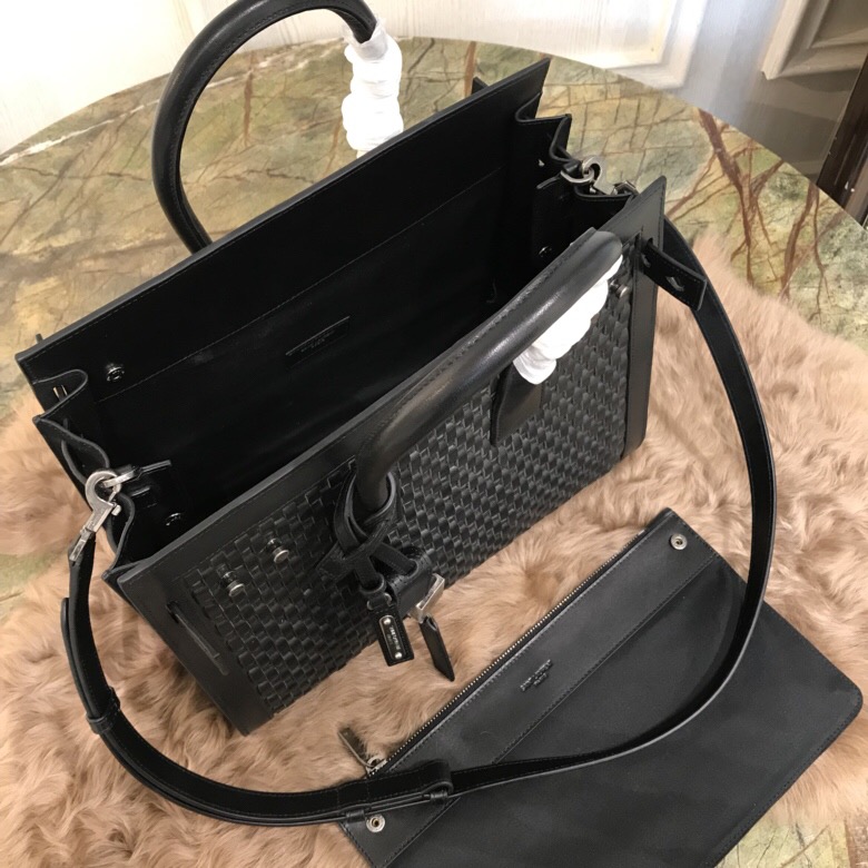 聖羅蘭 YSL 風琴包 經典 SAC DE JOUR 小號純手工編織 黑色真皮手袋