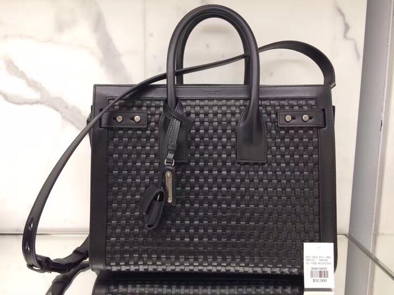 聖羅蘭 YSL 風琴包 經典 SAC DE JOUR 小號純手工編織 黑色真皮手袋