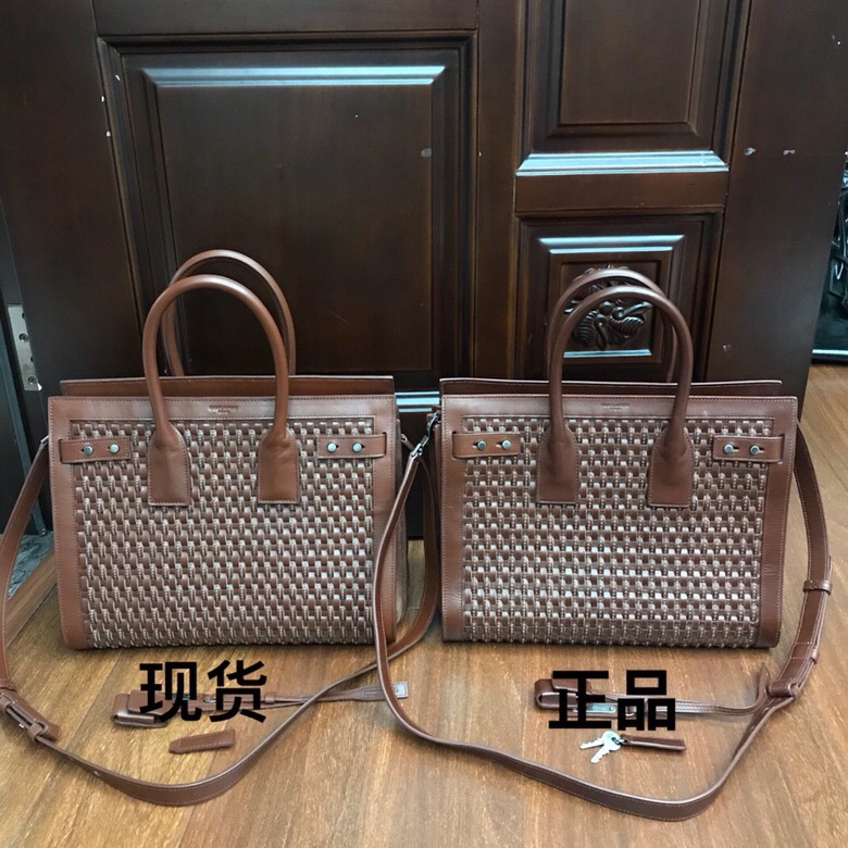 聖羅蘭 YSL 風琴包SAC DE JOUR 小號純手工編織 棕色真皮手袋