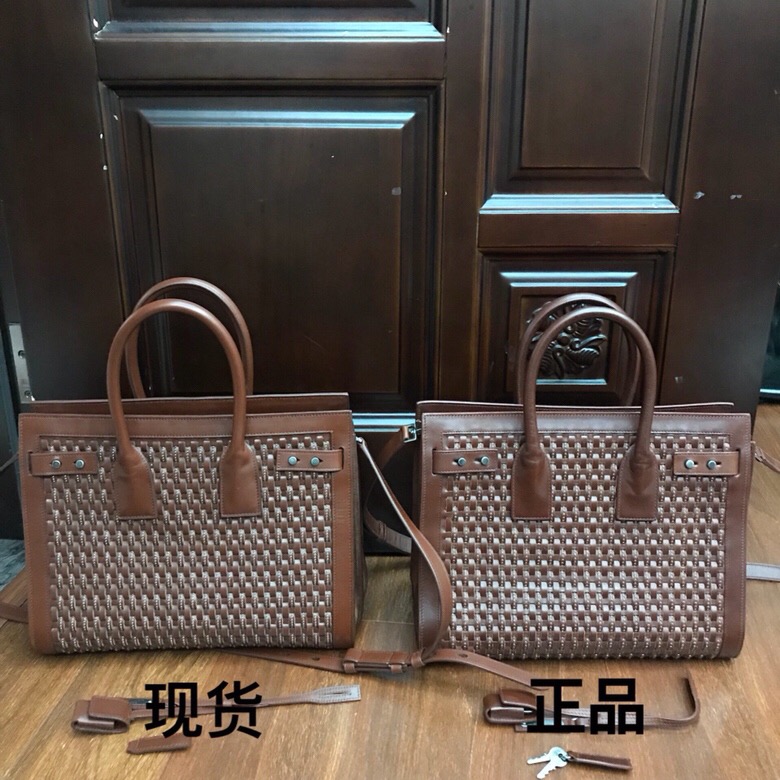 聖羅蘭 YSL 風琴包SAC DE JOUR 小號純手工編織 棕色真皮手袋