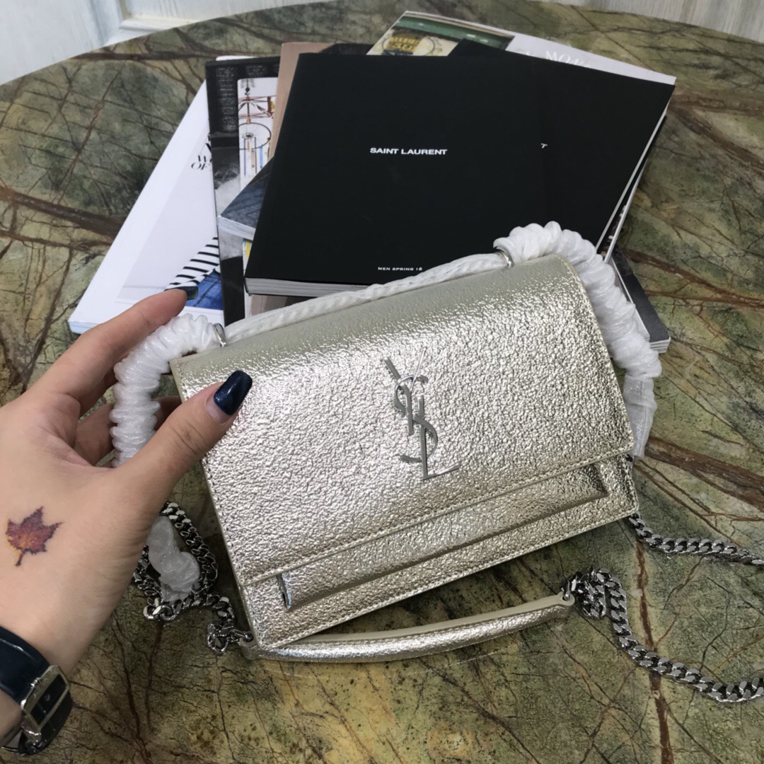 聖羅蘭 YSL mini SUNSET bag 鉆石紋理閃亮真皮鏈條錢包