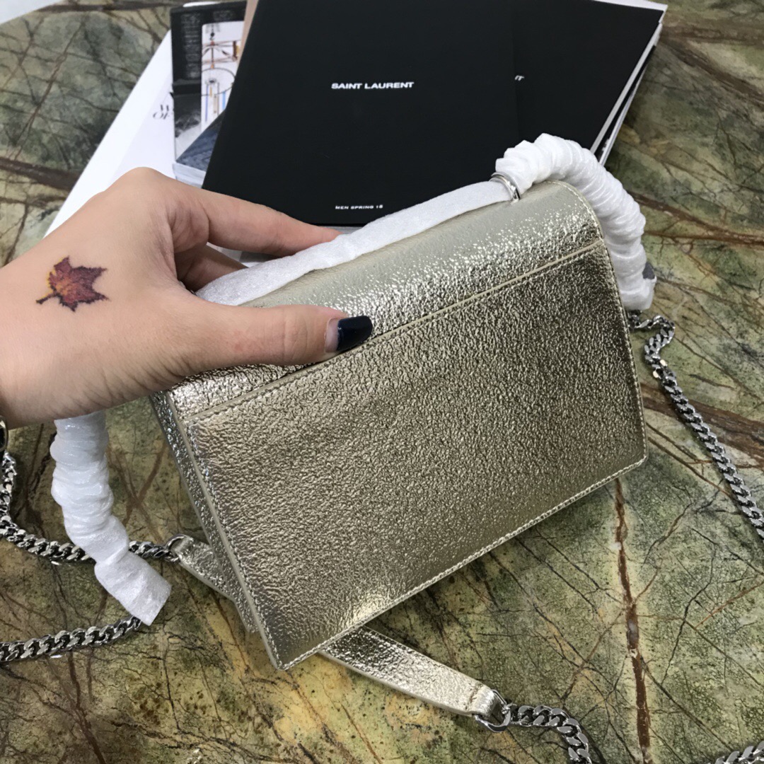 聖羅蘭 YSL mini SUNSET bag 鉆石紋理閃亮真皮鏈條錢包