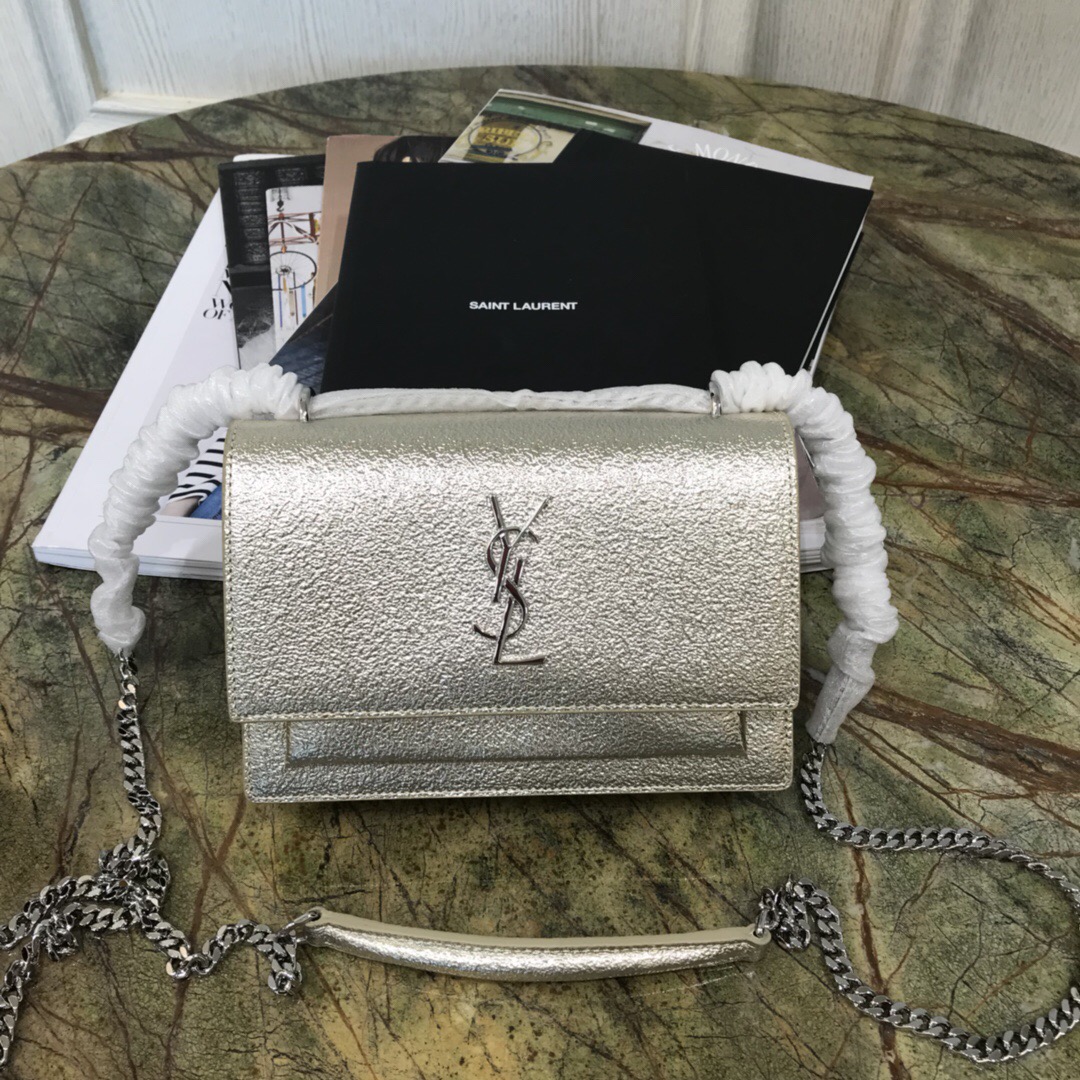 聖羅蘭 YSL mini SUNSET bag 鉆石紋理閃亮真皮鏈條錢包