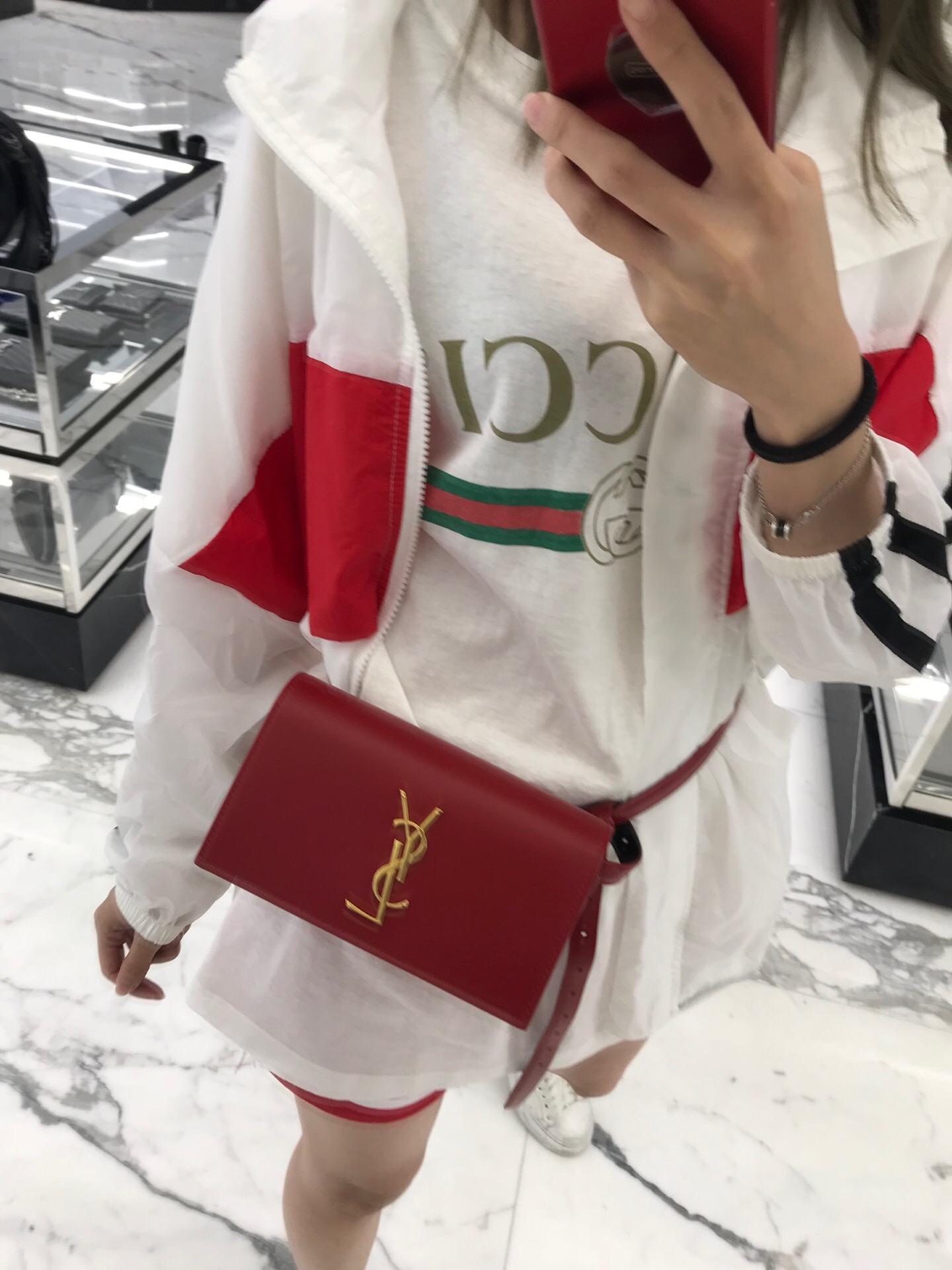 聖羅蘭包包 YSL KATE 紅色真皮腰包 534395DV70J6805