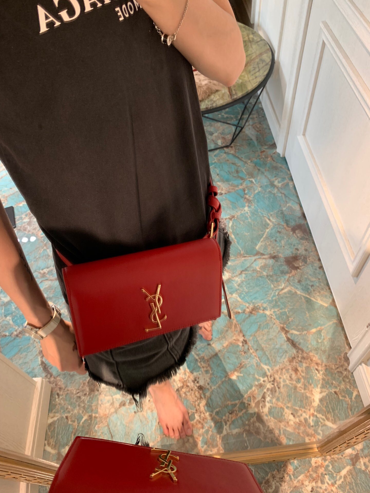 聖羅蘭包包 YSL KATE 紅色真皮腰包 534395DV70J6805