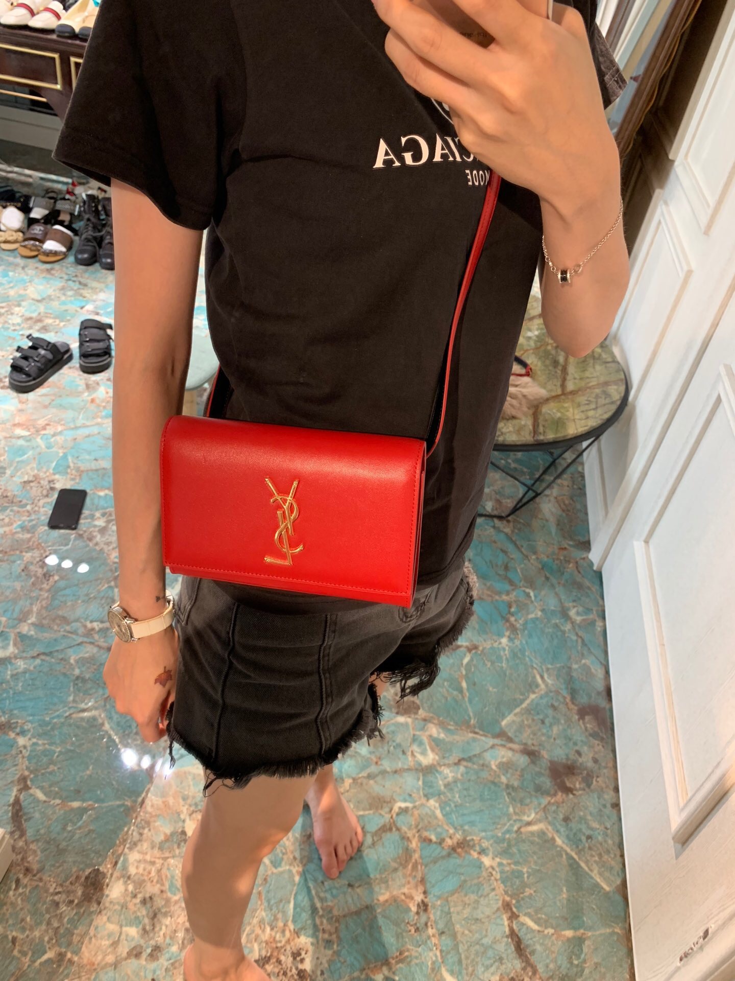 聖羅蘭包包 YSL KATE 紅色真皮腰包 534395DV70J6805