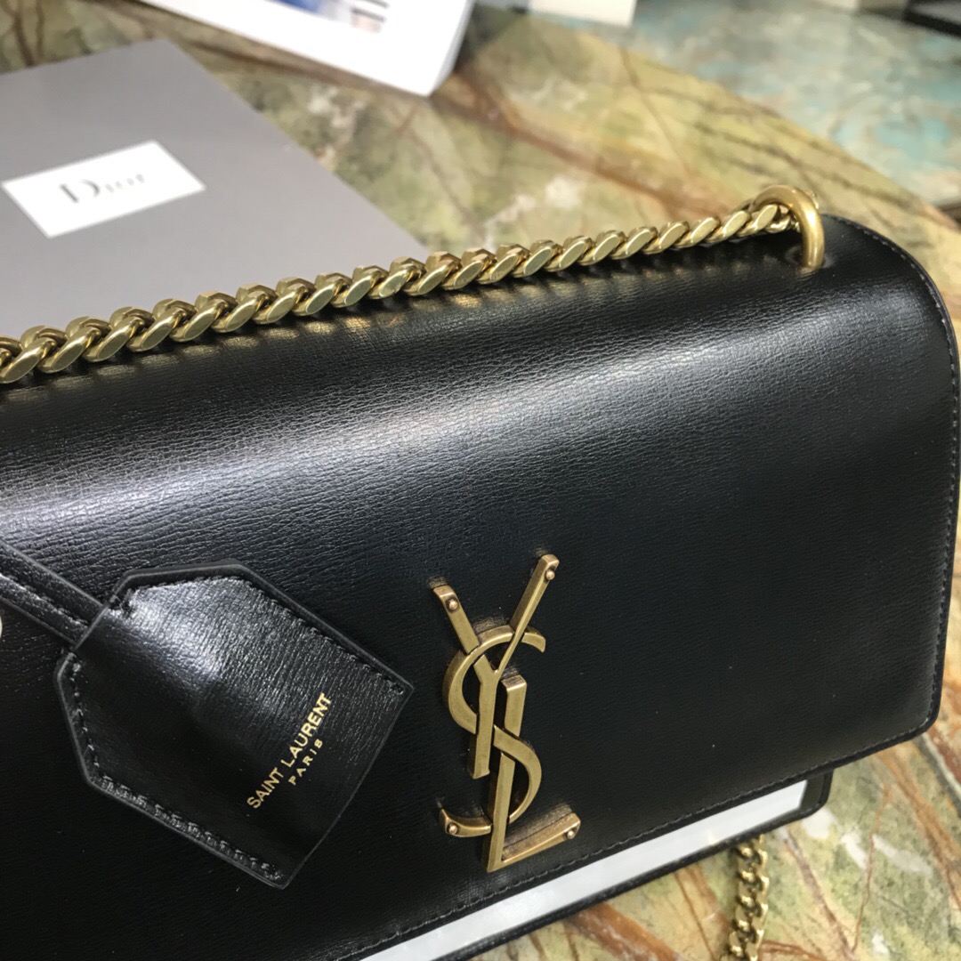 聖羅蘭 YSL SUNSET 中號 黑色配白色小牛皮 牙簽紋