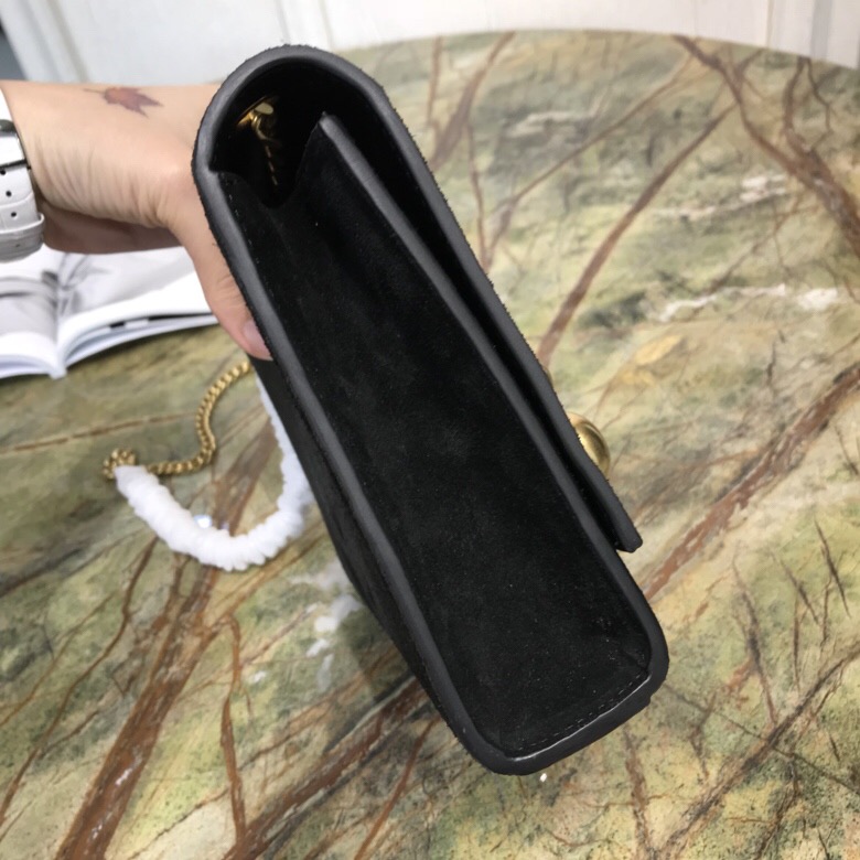 聖羅蘭 YSL包包 KATE 中號飾釘黑色麂皮流苏穗链鏈條包