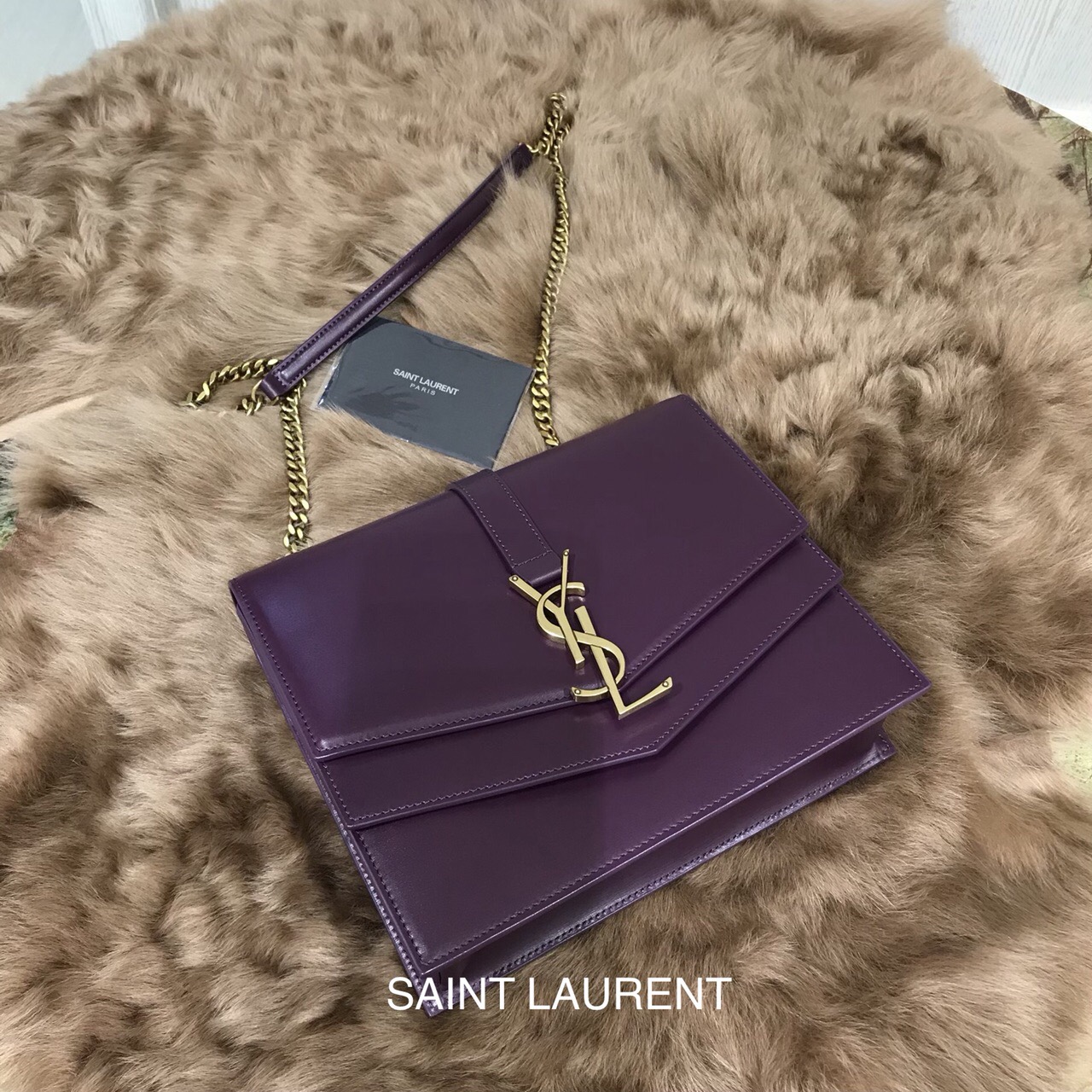 聖羅蘭女包官網 YSL SULPICE 中號深紅色小牛皮 真皮鏈條包