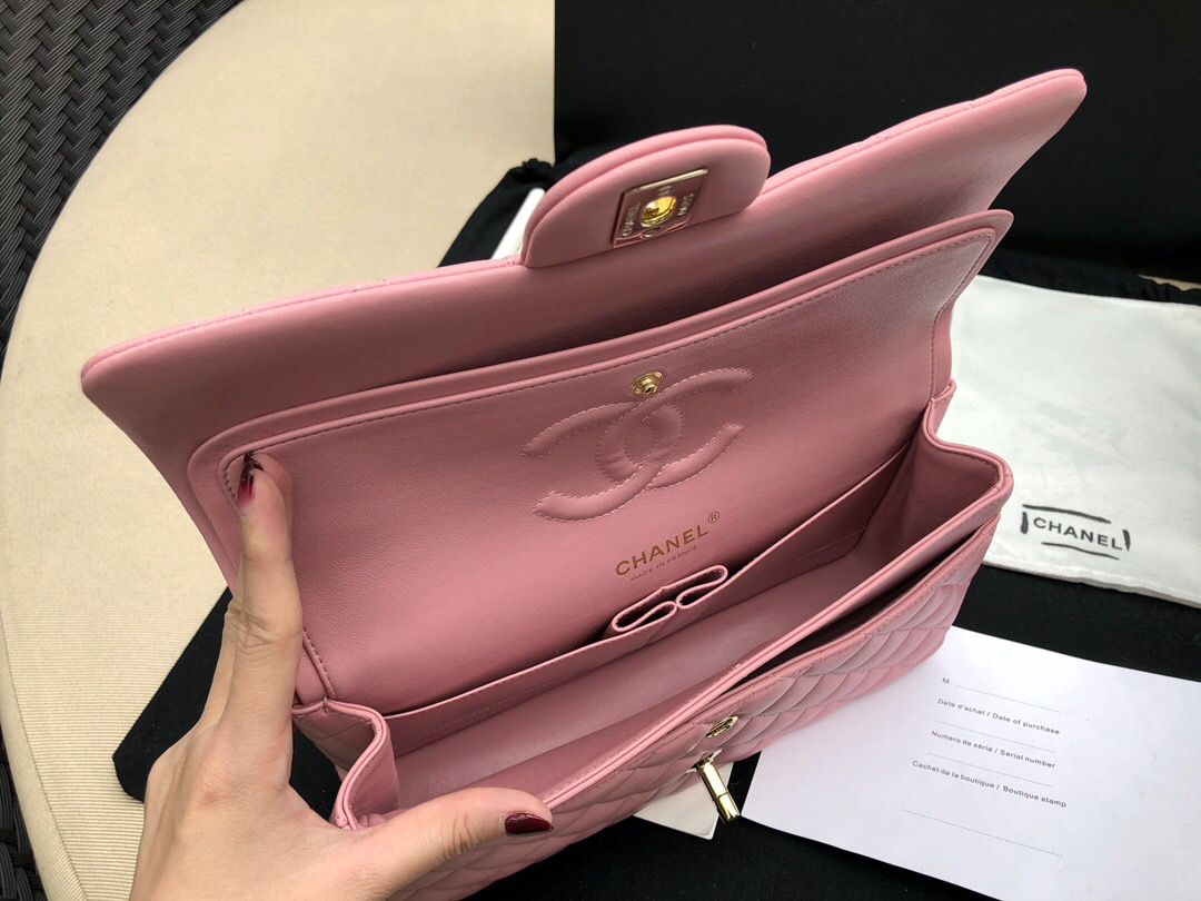 2018香奈兒最新款包包 Classic Flap Bag 櫻花粉色羊皮菱格鏈條口蓋包