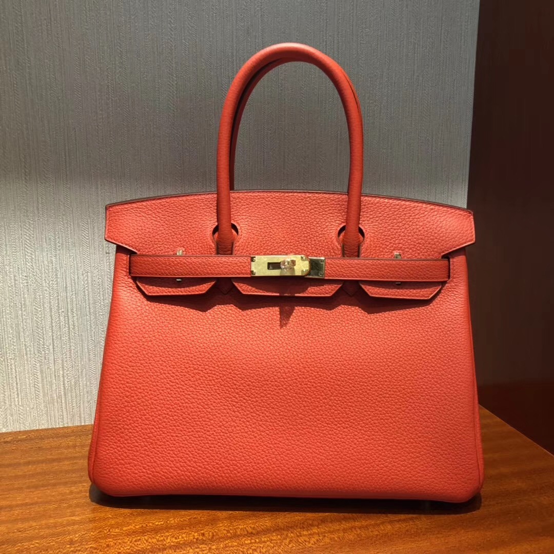 愛馬仕包包新加坡官網 Hermes Birkin 30 9J火焰橙 Togo原廠牛皮 金扣