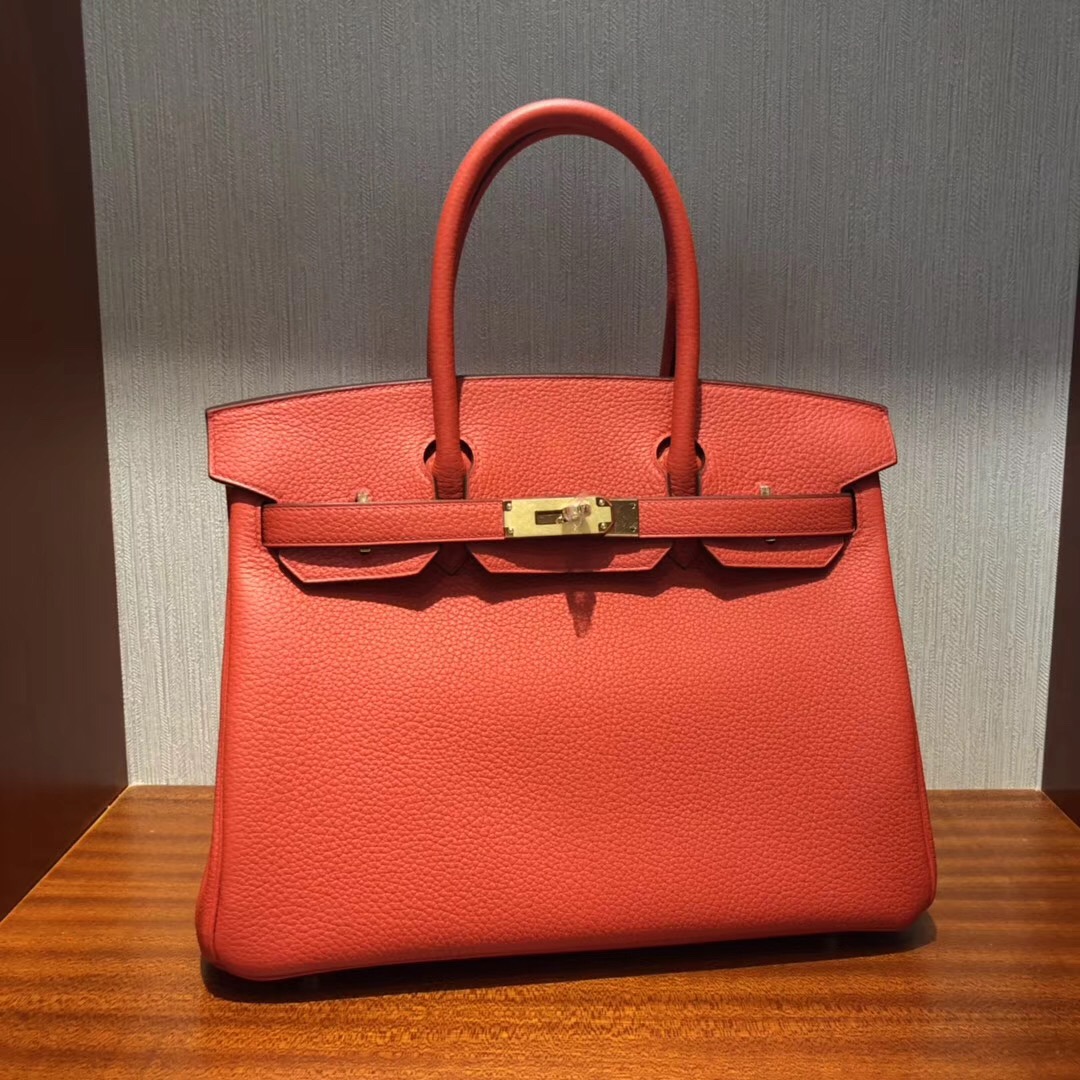 愛馬仕包包新加坡官網 Hermes Birkin 30 9J火焰橙 Togo原廠牛皮 金扣