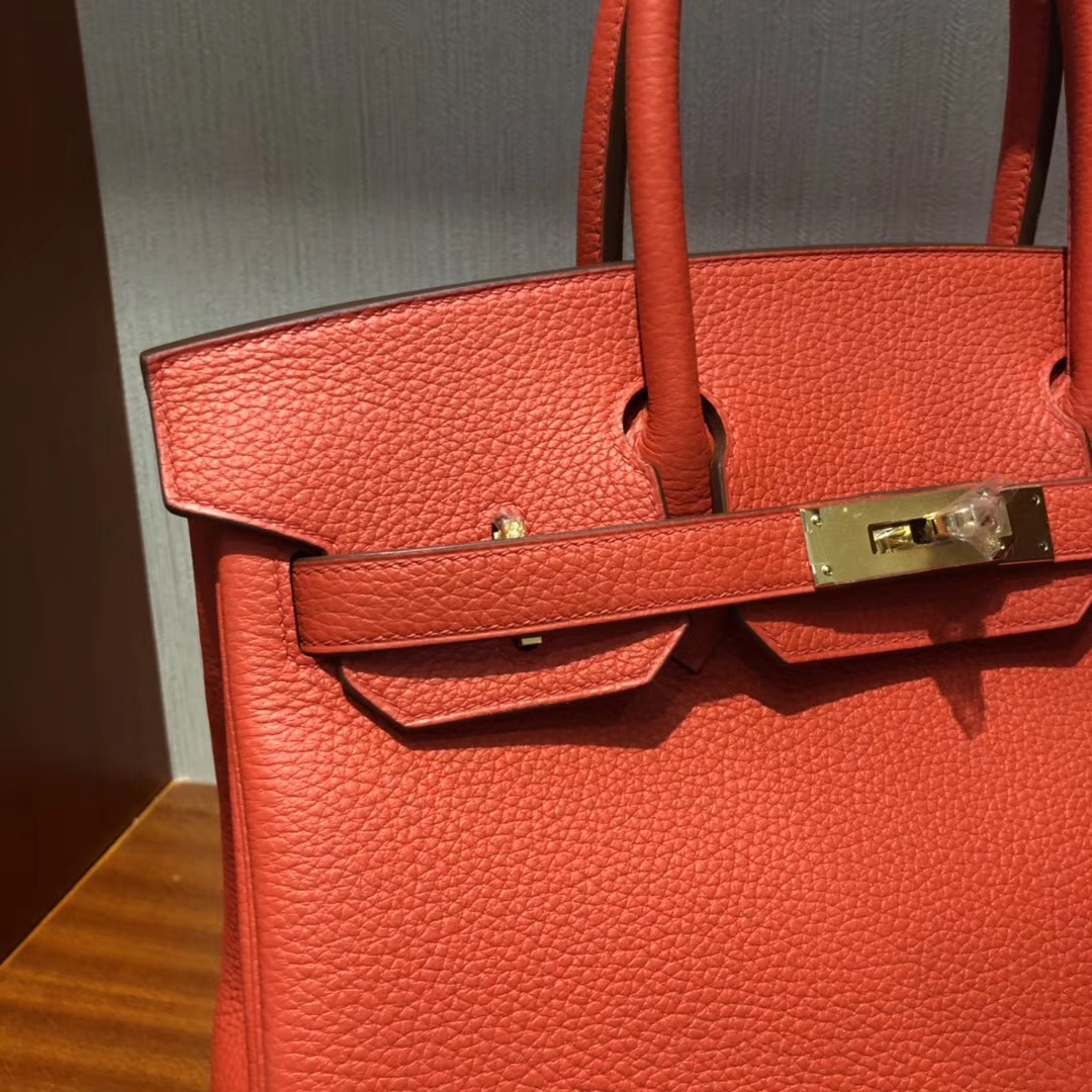 愛馬仕包包新加坡官網 Hermes Birkin 30 9J火焰橙 Togo原廠牛皮 金扣