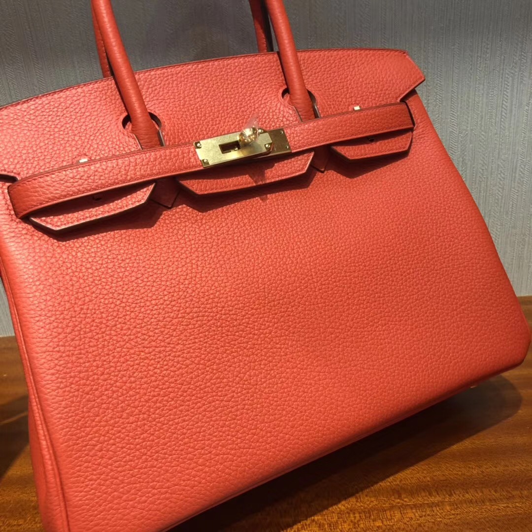 愛馬仕包包新加坡官網 Hermes Birkin 30 9J火焰橙 Togo原廠牛皮 金扣