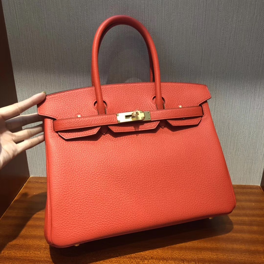 愛馬仕包包新加坡官網 Hermes Birkin 30 9J火焰橙 Togo原廠牛皮 金扣