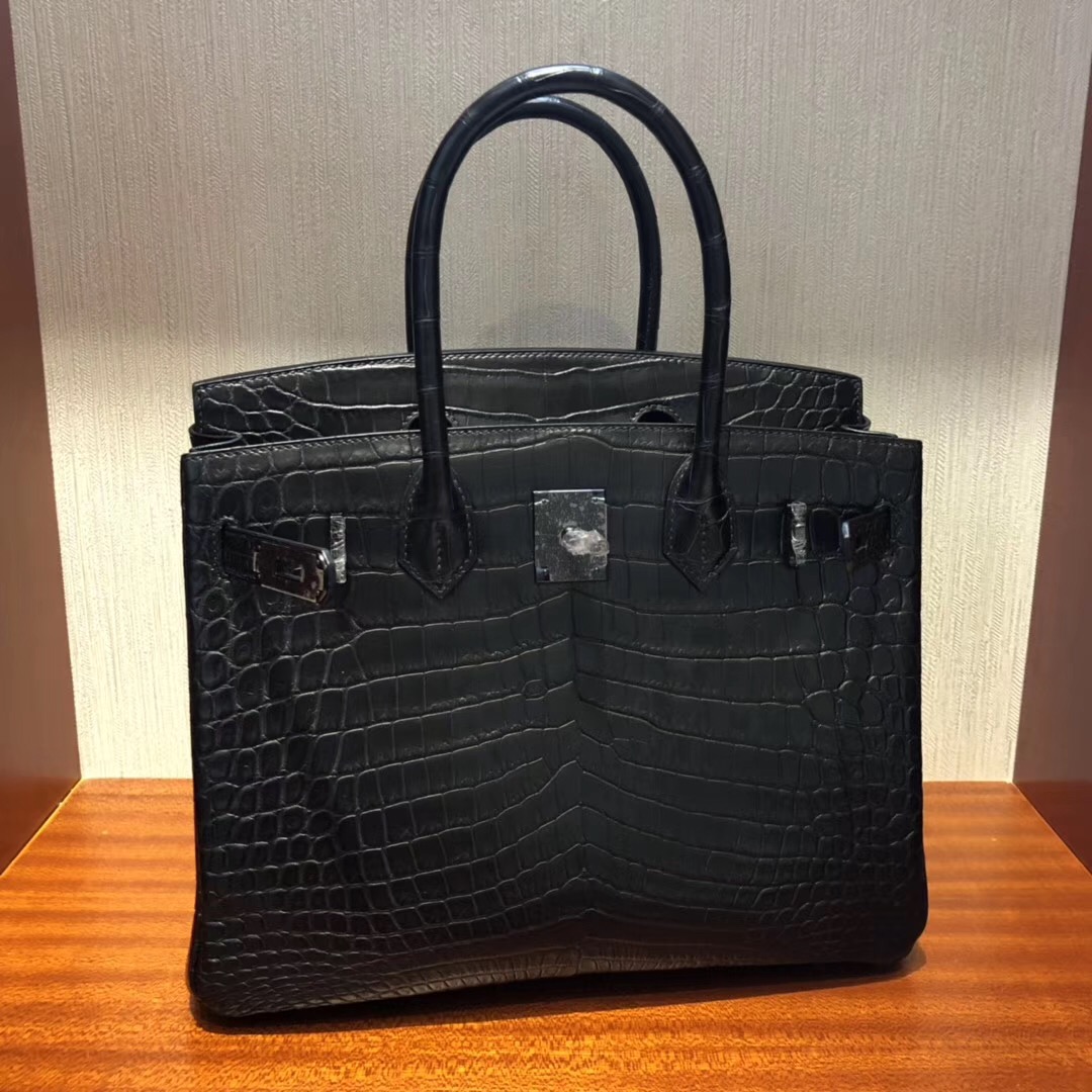 愛馬仕加拿大官網 Hermes Birkin 30 So black CK89黑色霧面兩點尼羅鱷魚  黑扣