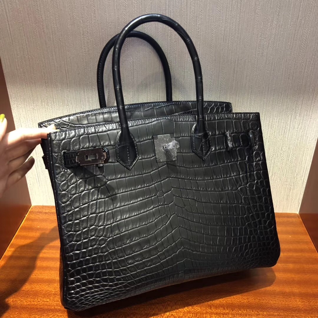 愛馬仕加拿大官網 Hermes Birkin 30 So black CK89黑色霧面兩點尼羅鱷魚  黑扣