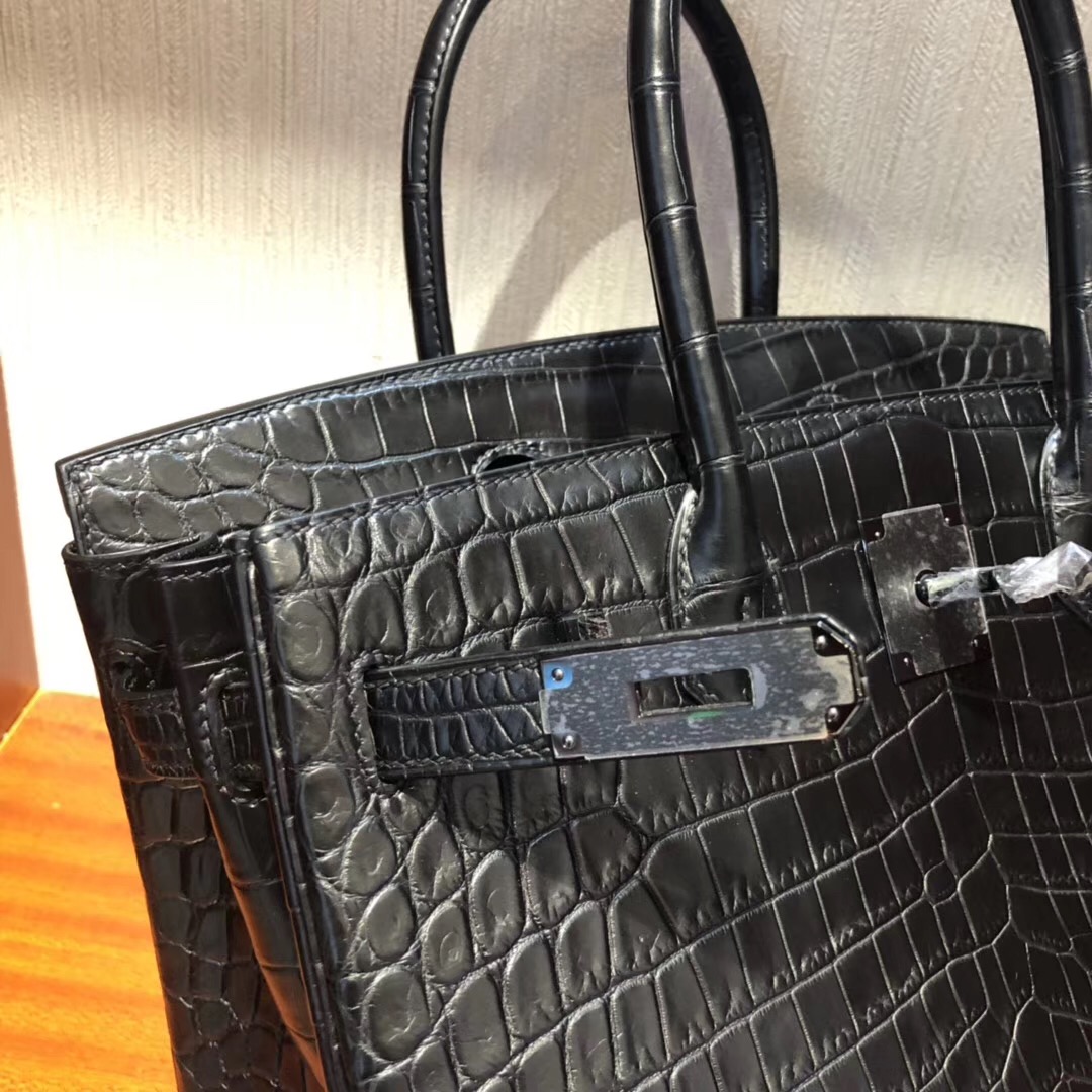 愛馬仕加拿大官網 Hermes Birkin 30 So black CK89黑色霧面兩點尼羅鱷魚  黑扣