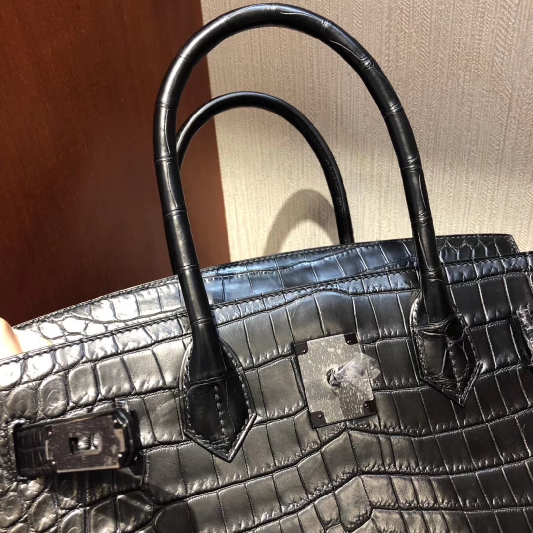 愛馬仕加拿大官網 Hermes Birkin 30 So black CK89黑色霧面兩點尼羅鱷魚  黑扣