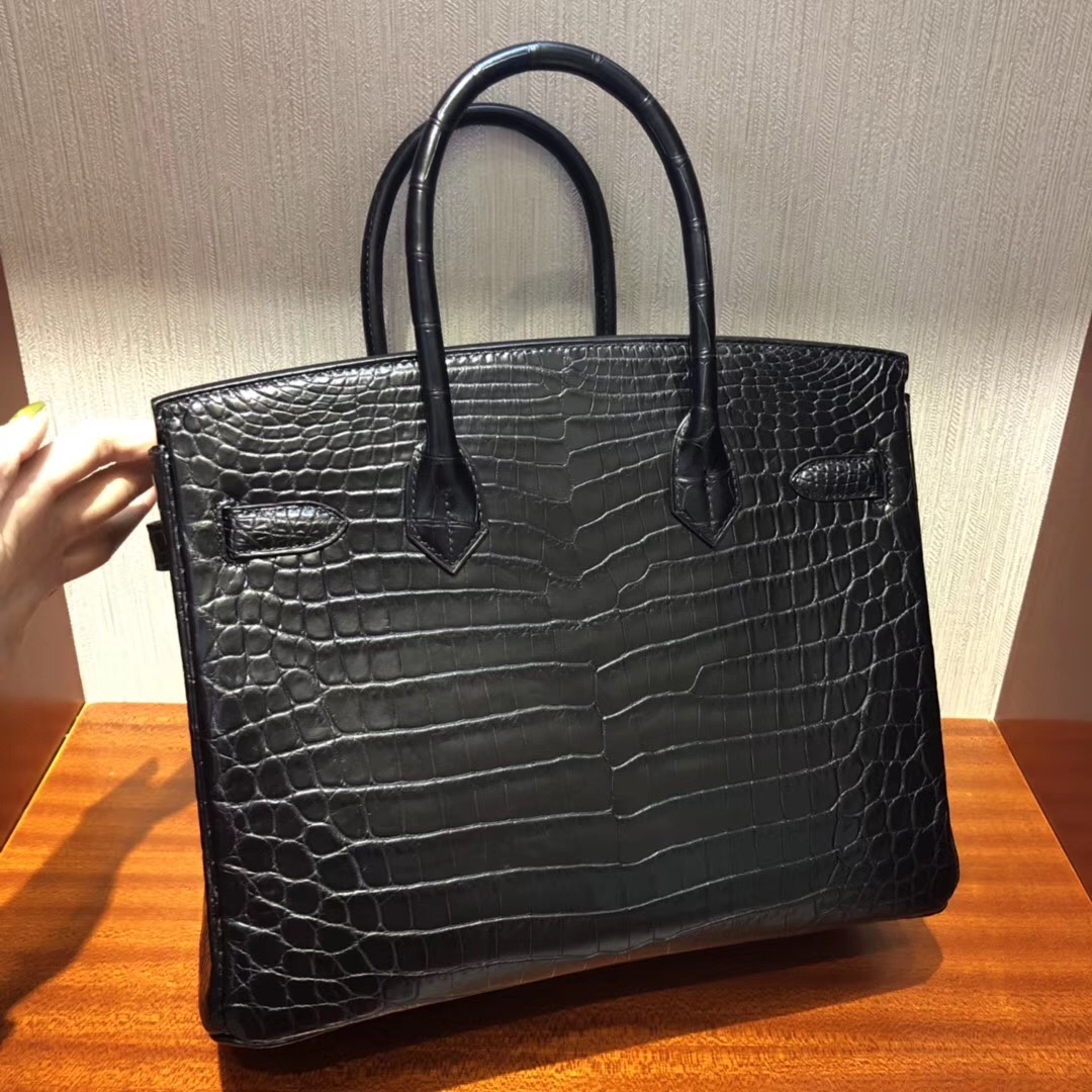 愛馬仕加拿大官網 Hermes Birkin 30 So black CK89黑色霧面兩點尼羅鱷魚  黑扣