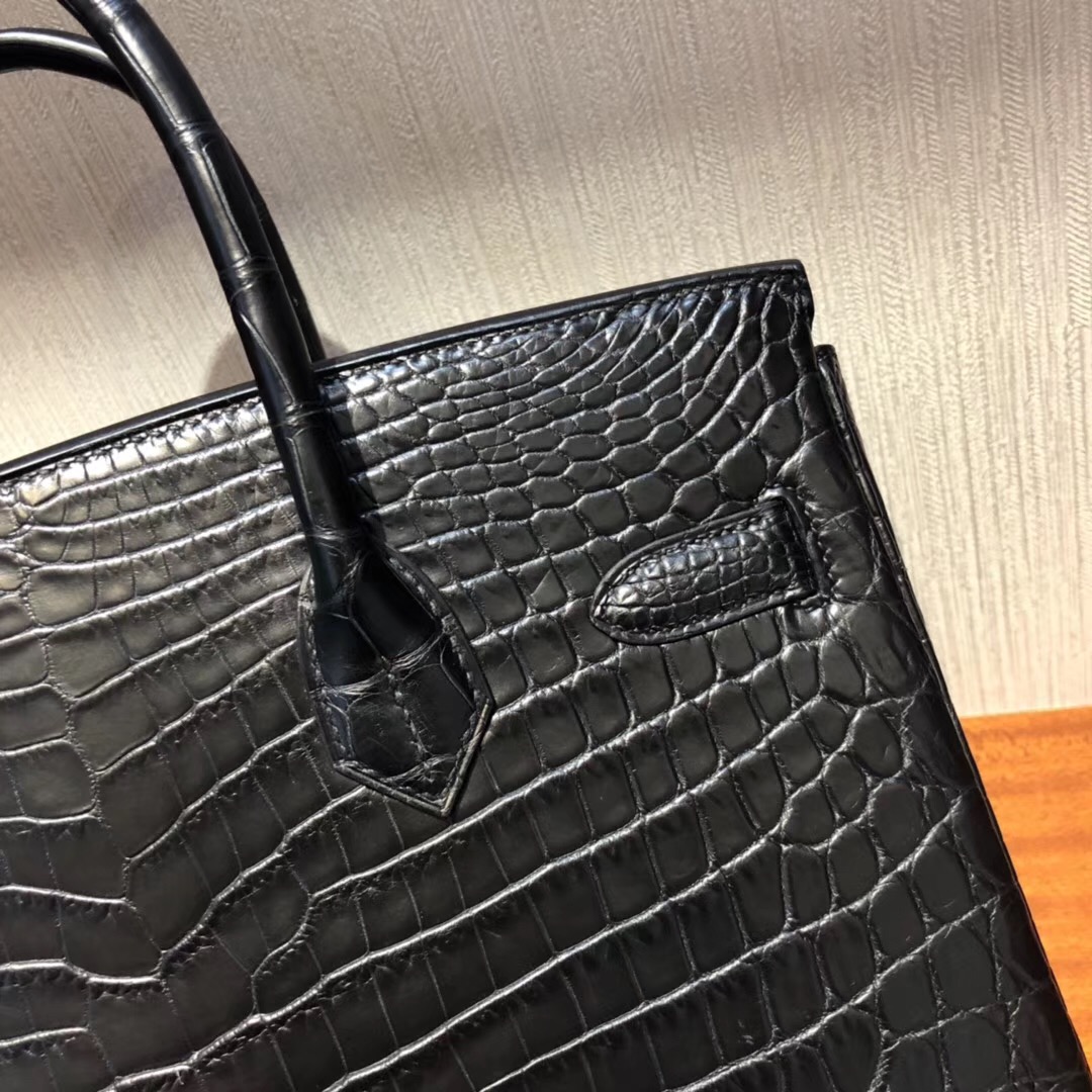 愛馬仕加拿大官網 Hermes Birkin 30 So black CK89黑色霧面兩點尼羅鱷魚  黑扣