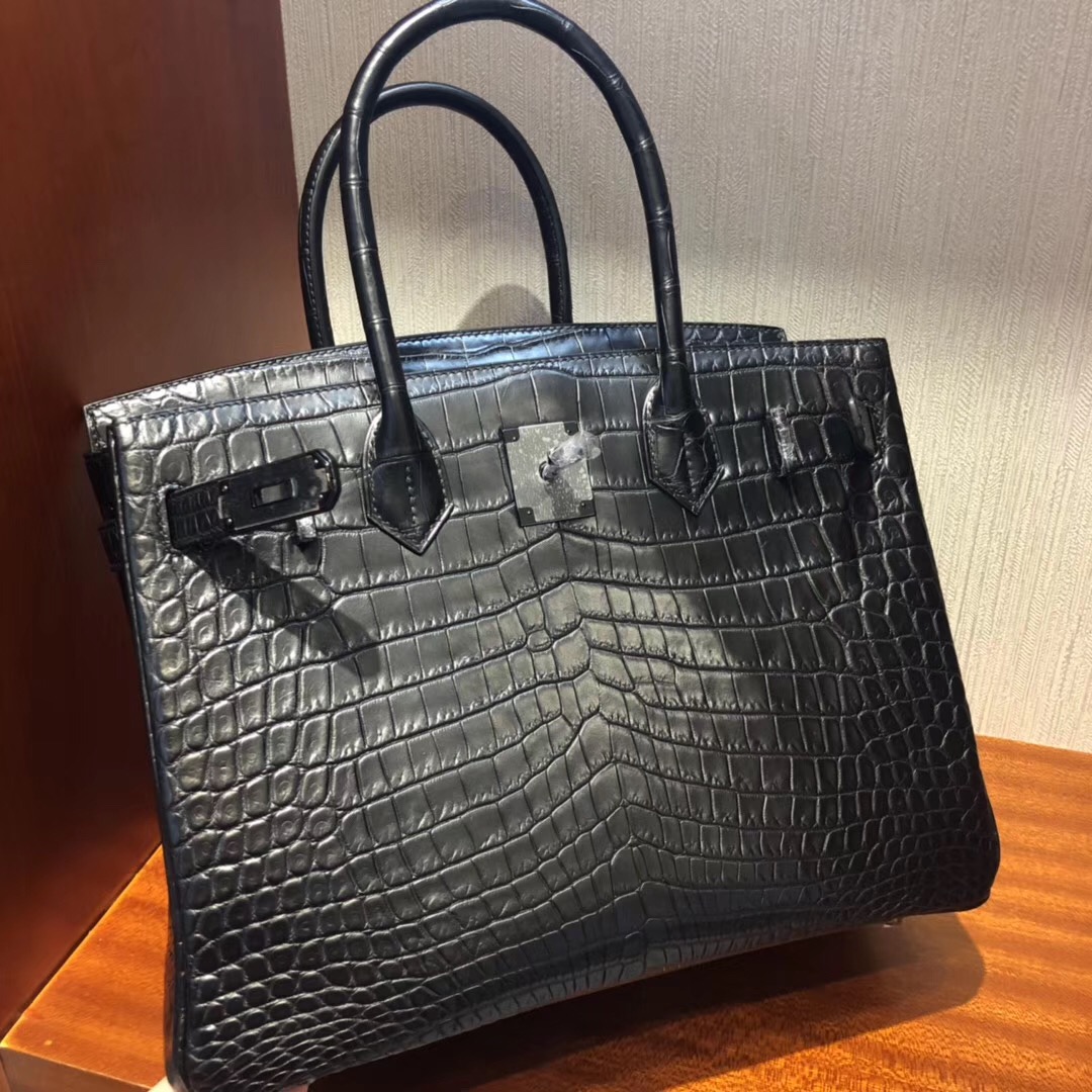 愛馬仕加拿大官網 Hermes Birkin 30 So black CK89黑色霧面兩點尼羅鱷魚  黑扣