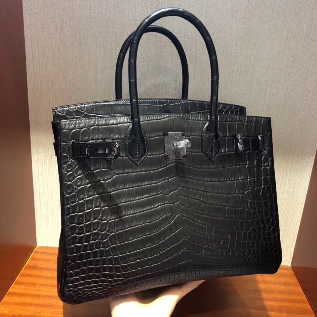 愛馬仕加拿大官網 Hermes Birkin 30 So black CK89黑色霧面兩點尼羅鱷魚  黑扣