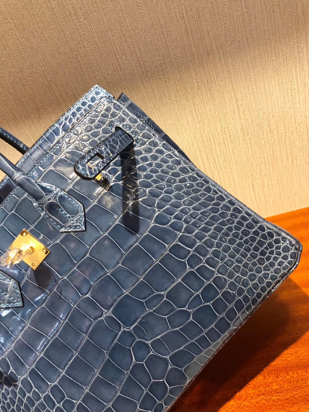 鉑金包尺寸對比 Hermes Birkin 25 Bag  亮面方塊美洲鱷魚 N7風暴藍 金扣