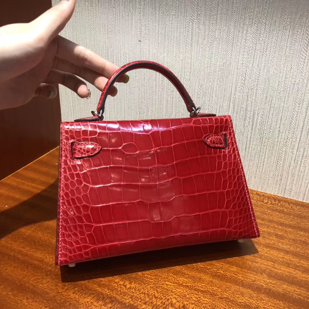 Malaysia HERMES Mini Kelly2代 CK95法拉利紅 亮面方塊 美洲鱷魚 金扣