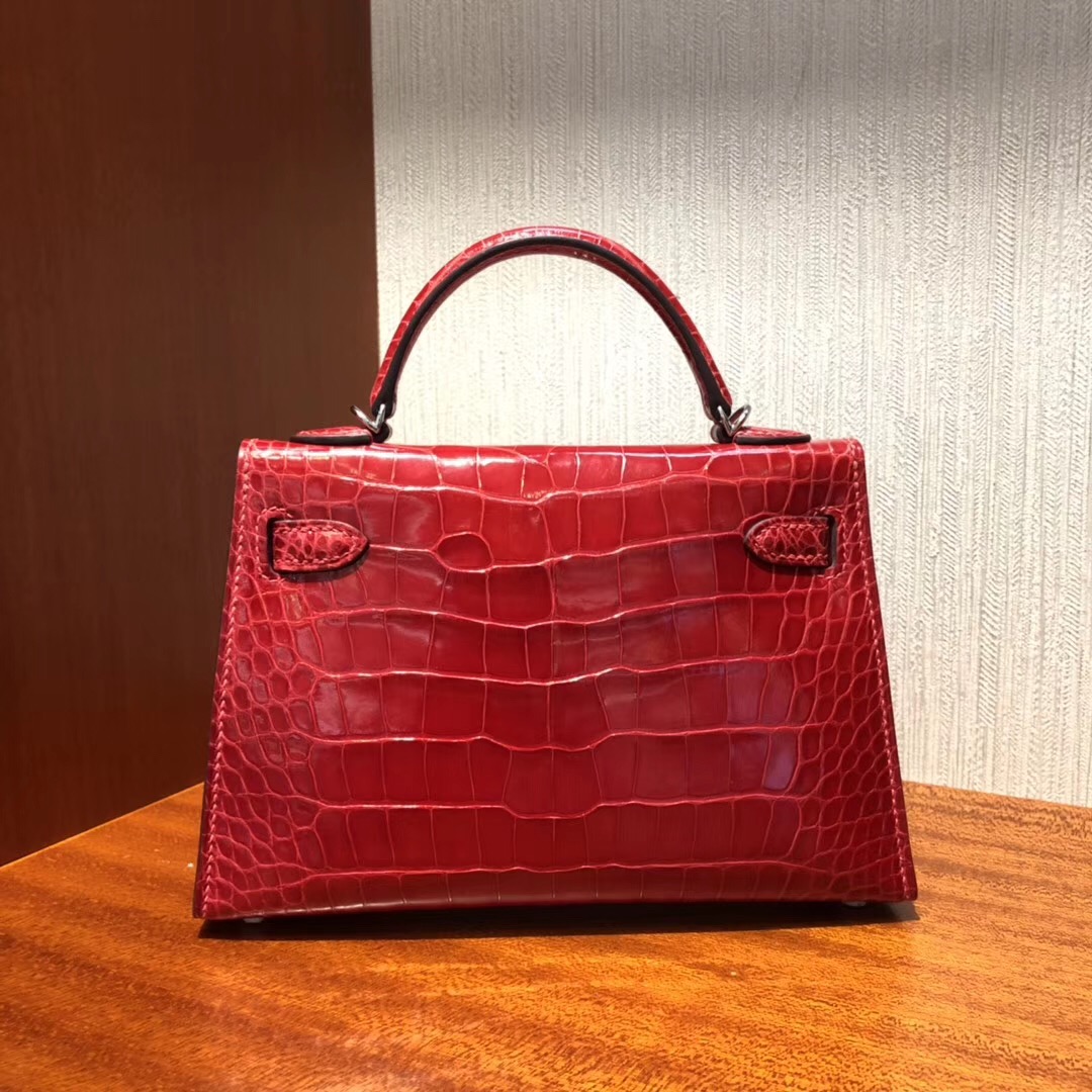 Malaysia HERMES Mini Kelly2代 CK95法拉利紅 亮面方塊 美洲鱷魚 金扣