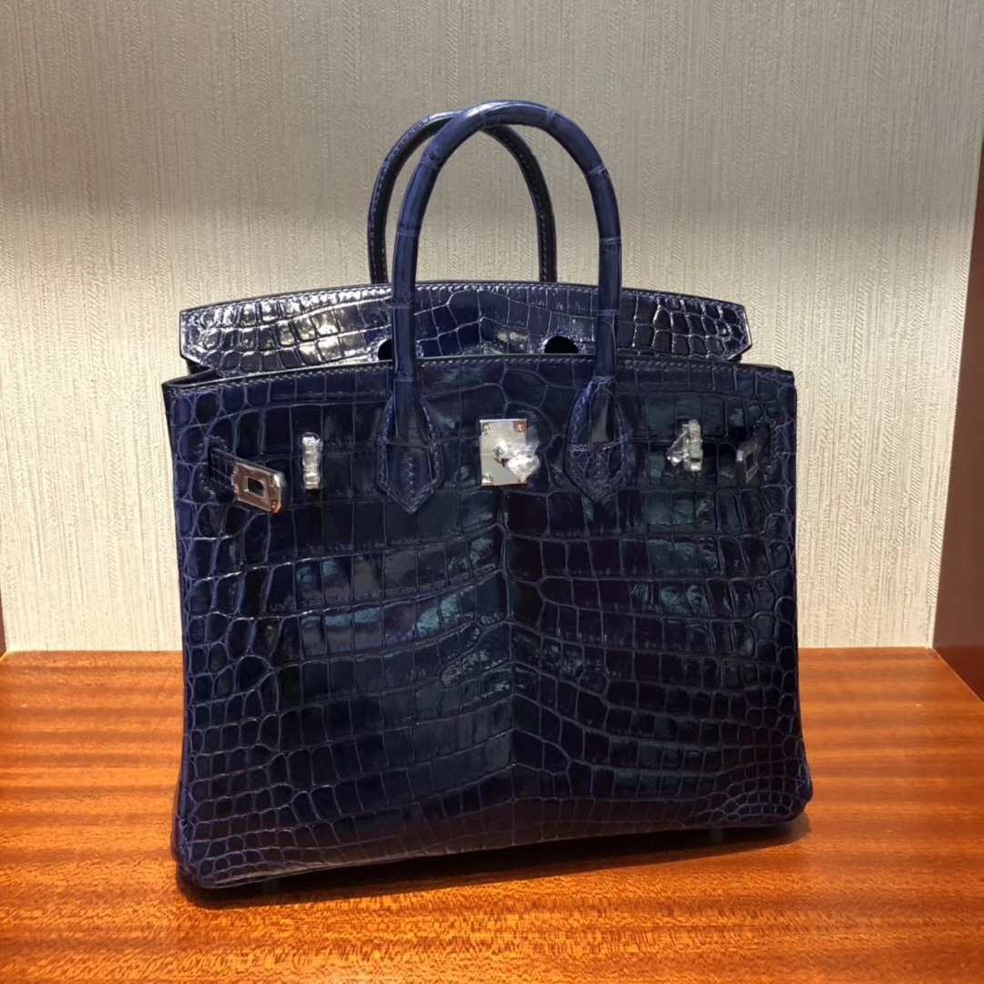 Singapore Hermes Birkin 25 CK73宝石蓝 Shiny nilo crocodile 亮面两点尼罗鳄鱼