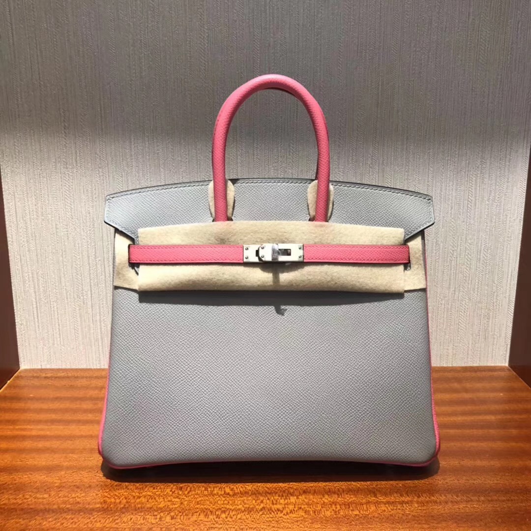 HERMES Malaysia Birkin 25 Bag 4Z海鷗灰拼色 8W唇膏粉Epsom牛皮