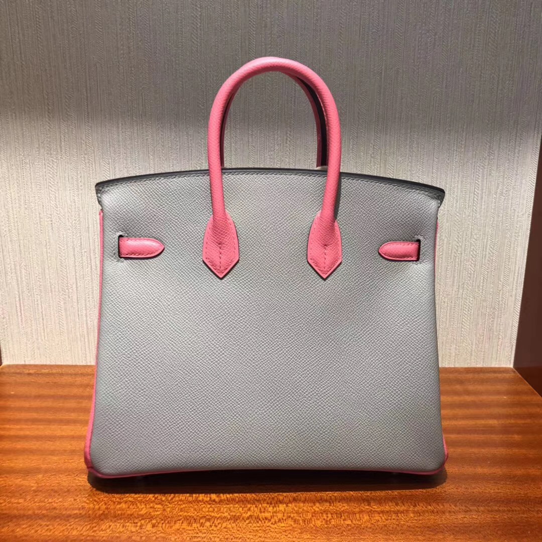 HERMES Malaysia Birkin 25 Bag 4Z海鷗灰拼色 8W唇膏粉Epsom牛皮