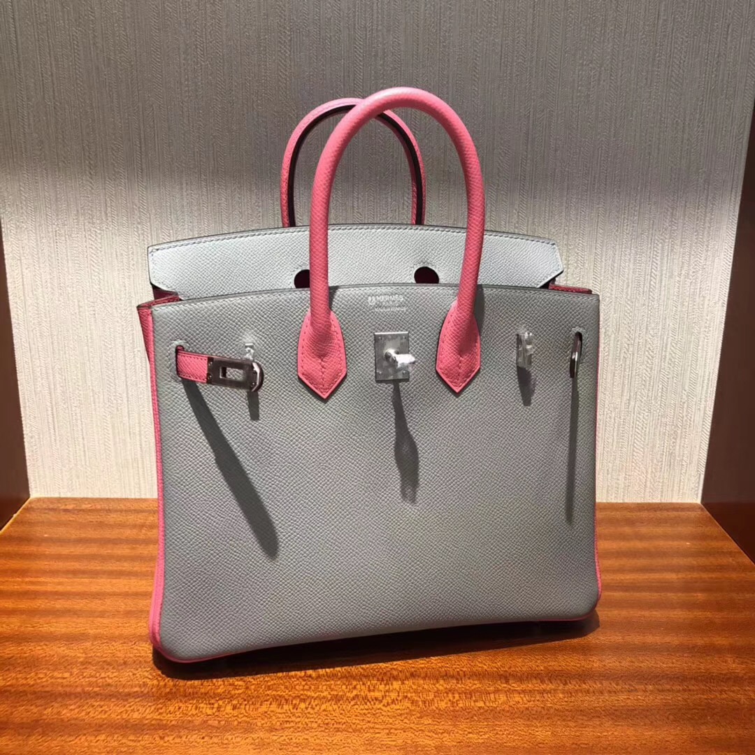 HERMES Malaysia Birkin 25 Bag 4Z海鷗灰拼色 8W唇膏粉Epsom牛皮