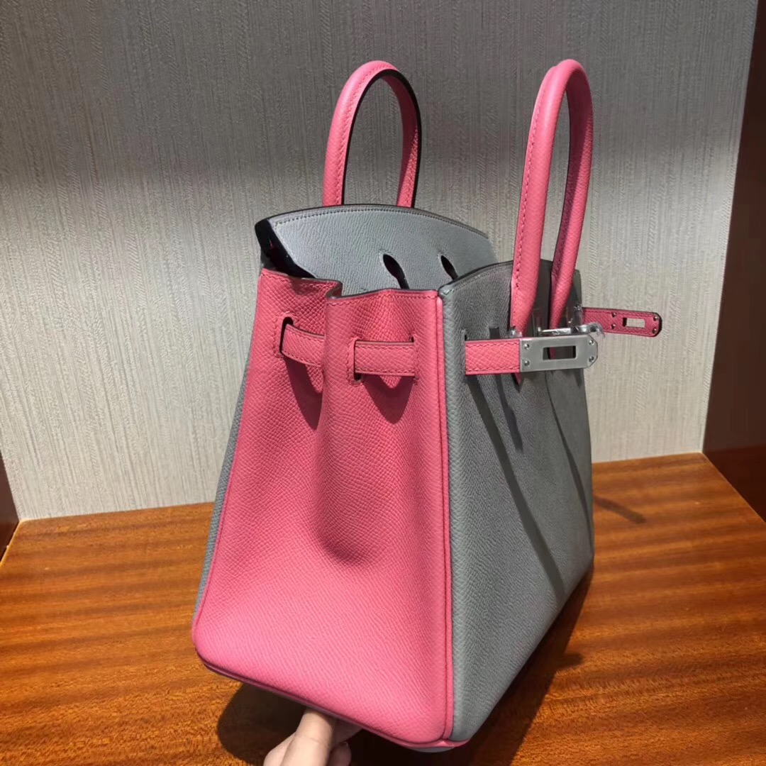 HERMES Malaysia Birkin 25 Bag 4Z海鷗灰拼色 8W唇膏粉Epsom牛皮