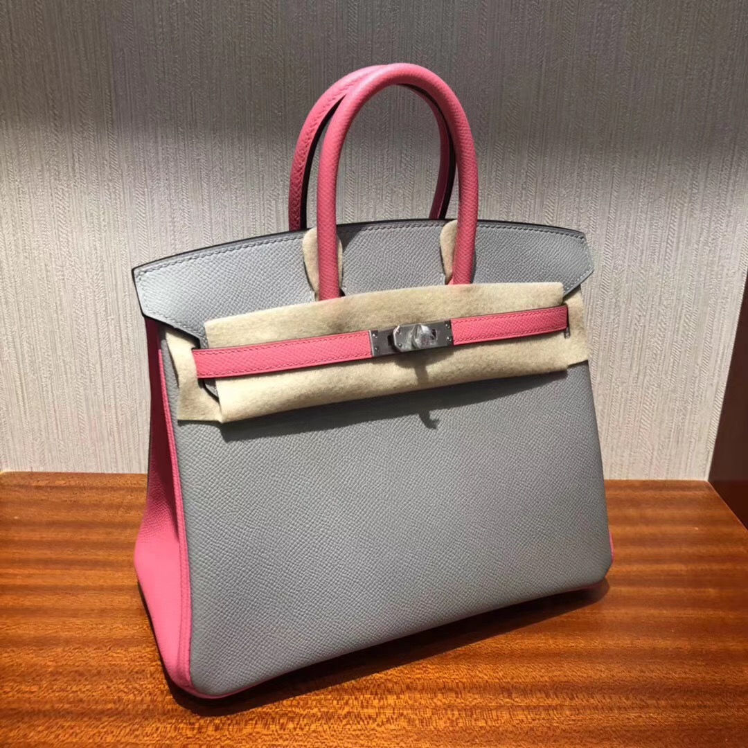 HERMES Malaysia Birkin 25 Bag 4Z海鷗灰拼色 8W唇膏粉Epsom牛皮