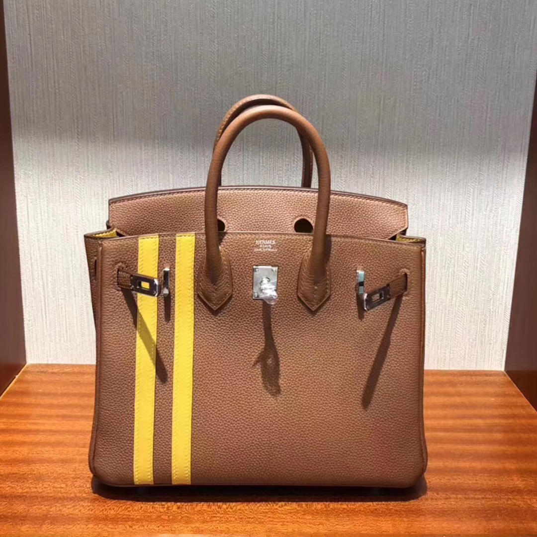 馬來西亞Malaysia HERMES Birkin 25 Bag CK37金棕色/雙杠9D琥珀黃 Togo皮