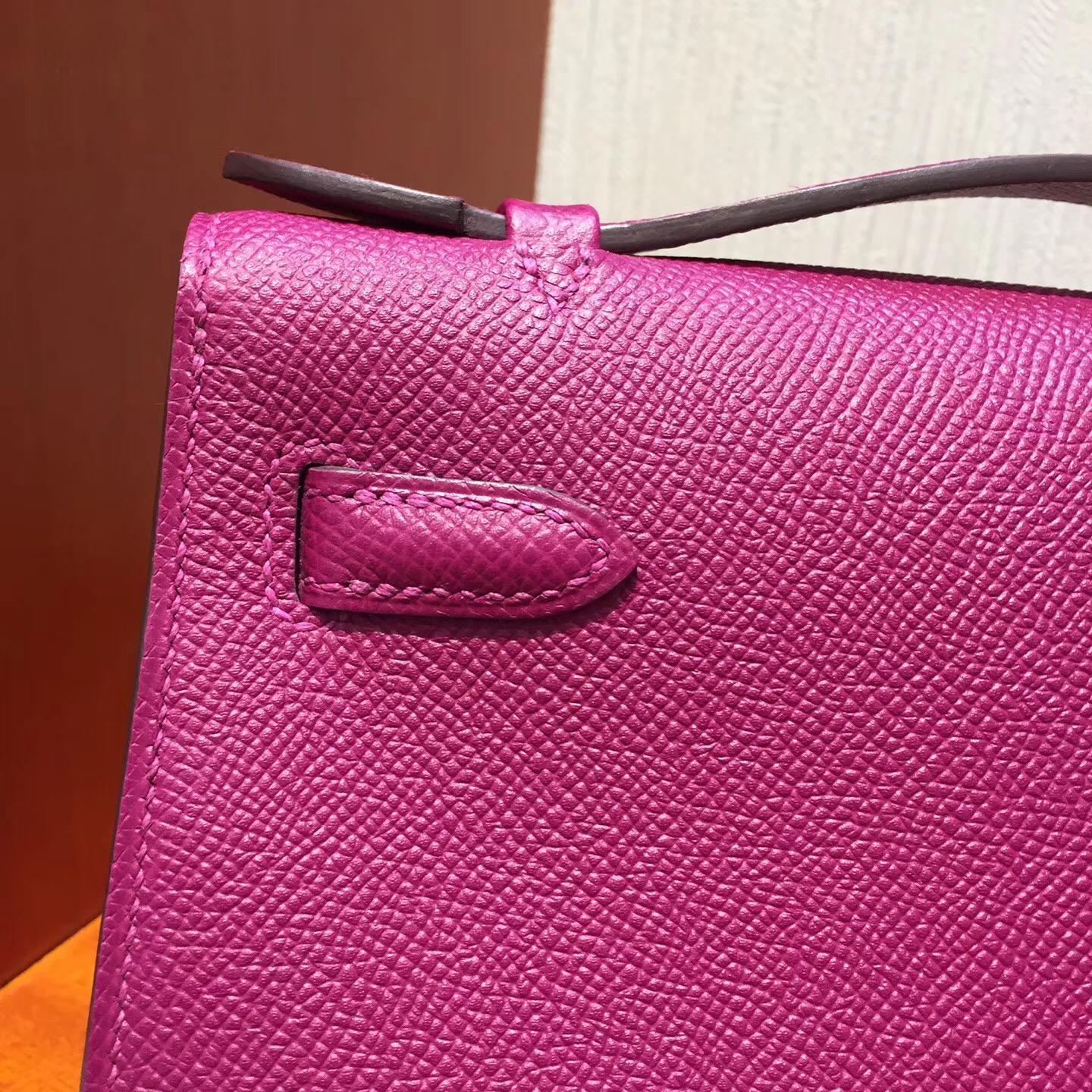 Malaysia Hermes Mini Kelly pochette Epsom L3玫瑰紫 金扣