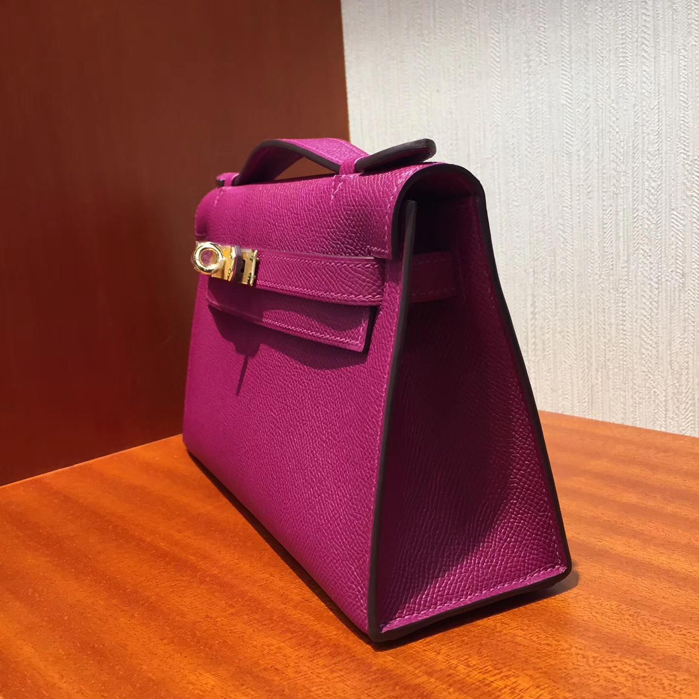 Malaysia Hermes Mini Kelly pochette Epsom L3玫瑰紫 金扣