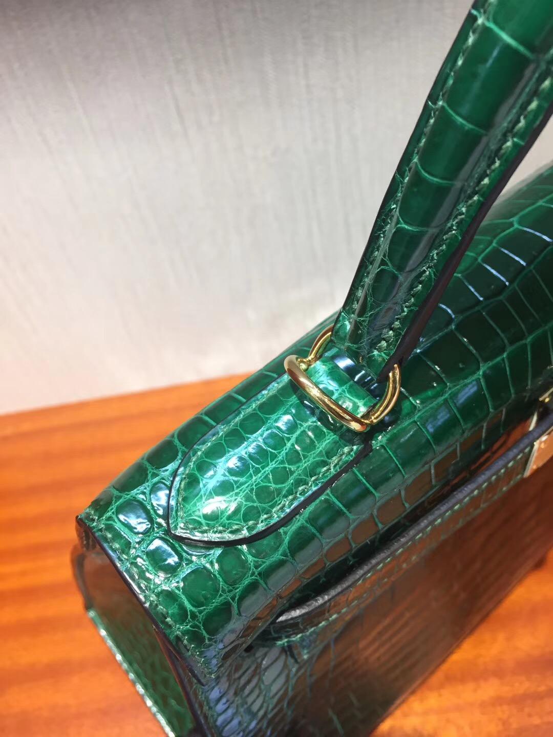 Singapore Hermes Kelly 28cm CK67祖母綠Vert Fonce 亮面倒V 澳洲灣鱷