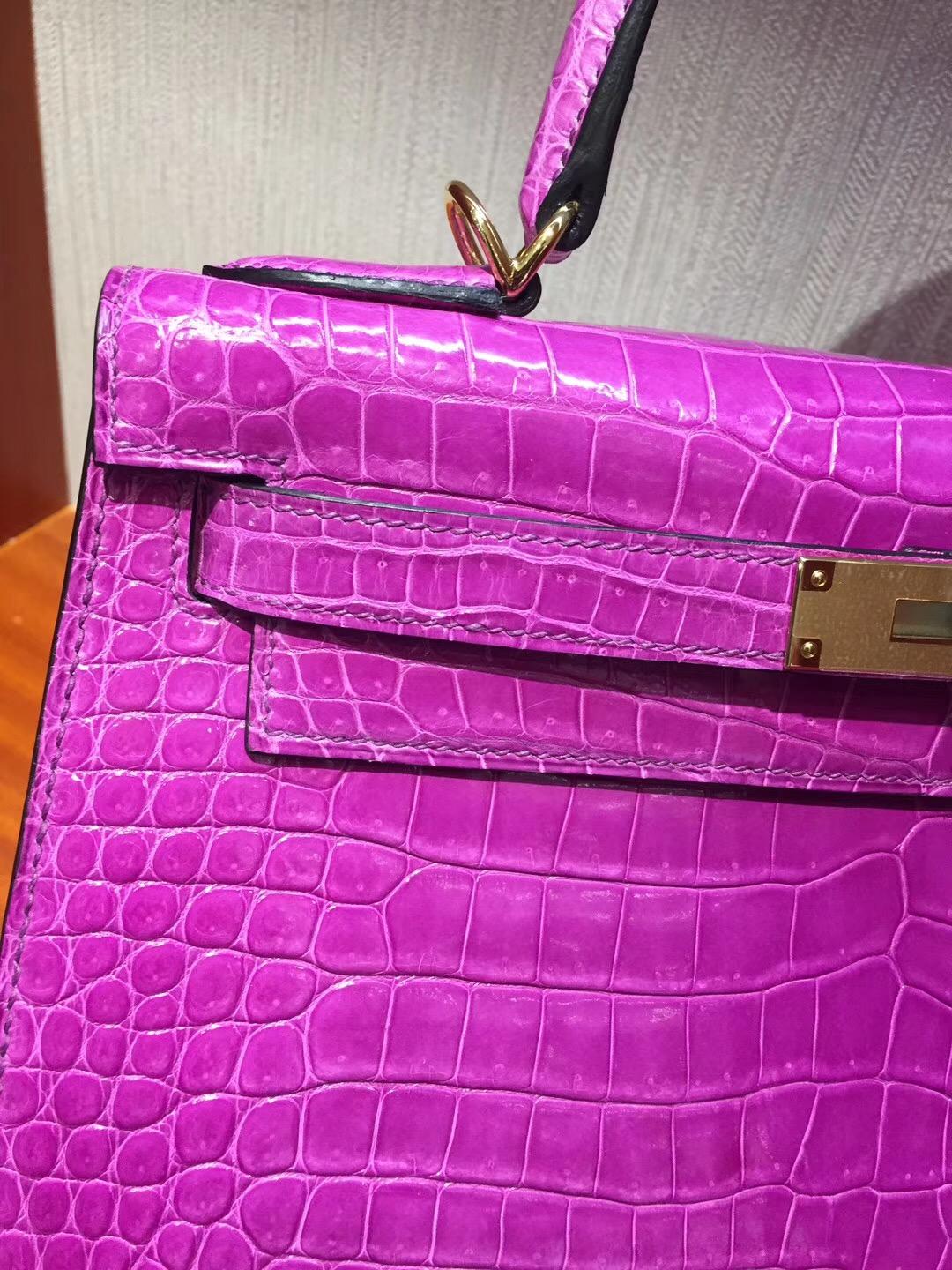愛馬仕凱莉包官網Australia Hermes Kelly28 5C紫羅蘭 亮面倒V 澳洲灣鱷