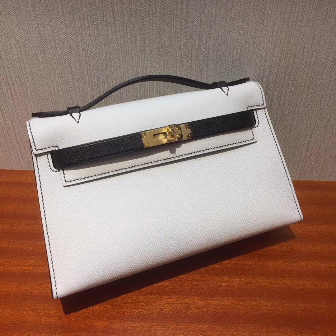 Canada Hermes MiniKelly pochette 22cm Epsom 01純白色/CK89黑色