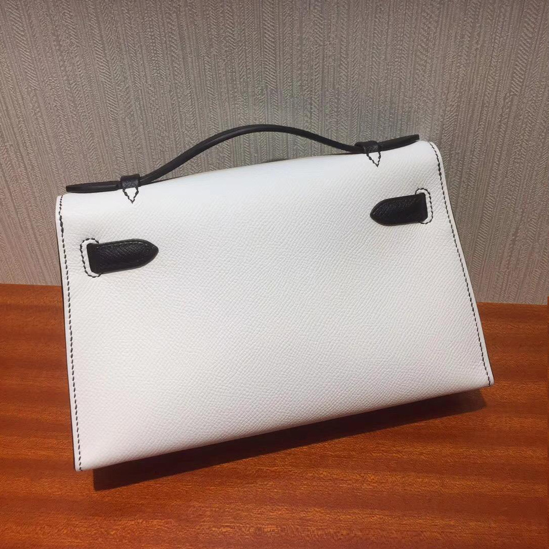 Canada Hermes MiniKelly pochette 22cm Epsom 01純白色/CK89黑色