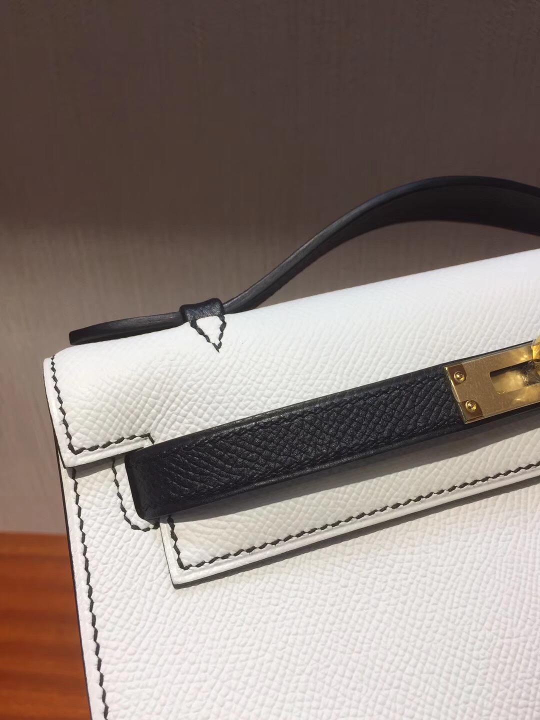 Canada Hermes MiniKelly pochette 22cm Epsom 01純白色/CK89黑色