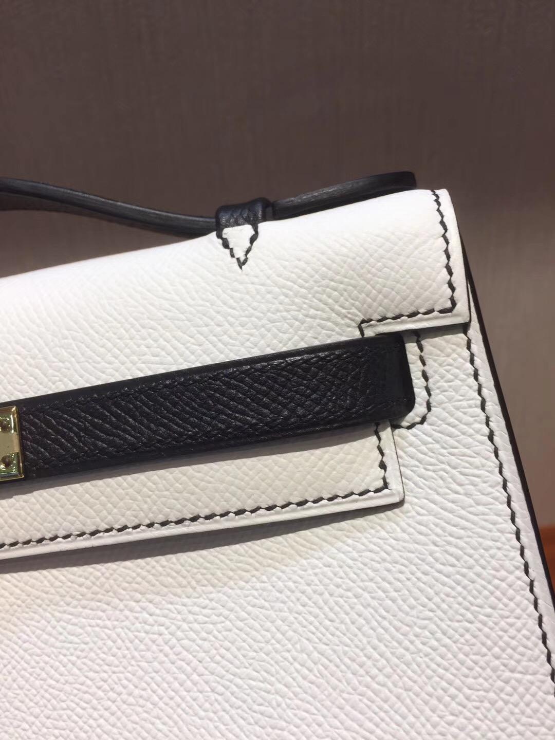 Canada Hermes MiniKelly pochette 22cm Epsom 01純白色/CK89黑色