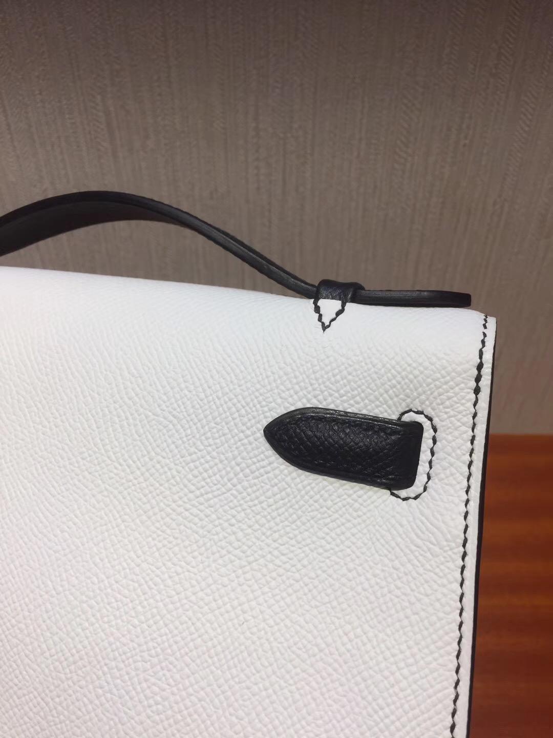 Canada Hermes MiniKelly pochette 22cm Epsom 01純白色/CK89黑色