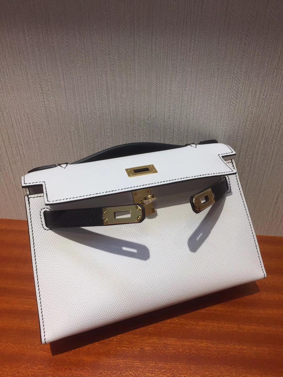 Canada Hermes MiniKelly pochette 22cm Epsom 01純白色/CK89黑色